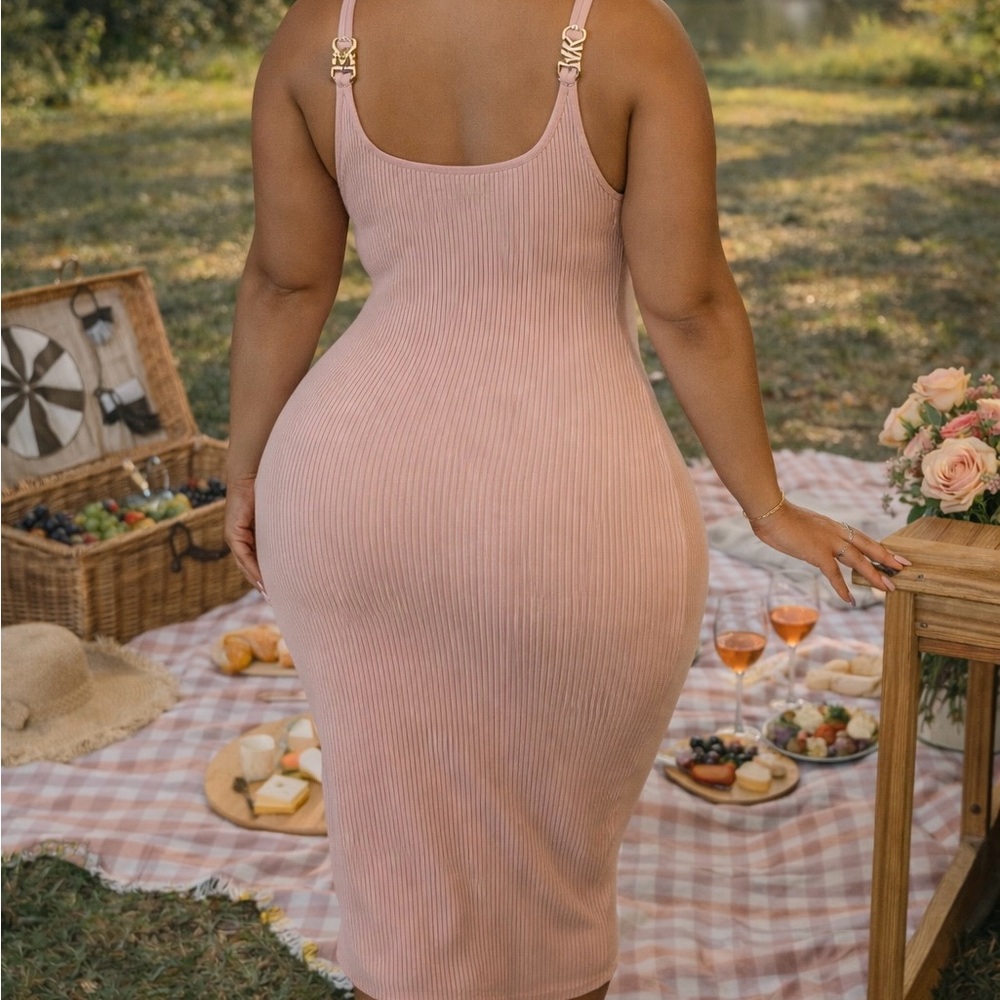 Michael Kors Pink Ribbed Midi Tank Dress - Picture 6 of 6